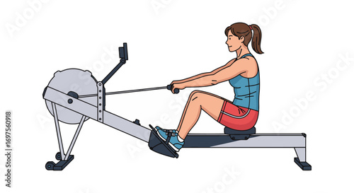 Woman exercising on a rowing machine, an indoor fitness workout.