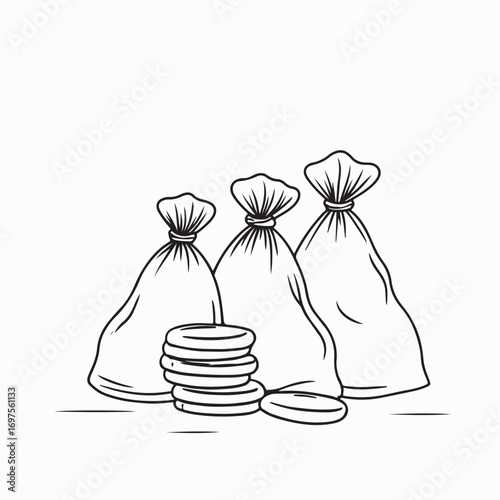 Bag Full of Gold Coins Vector Logo on White Background