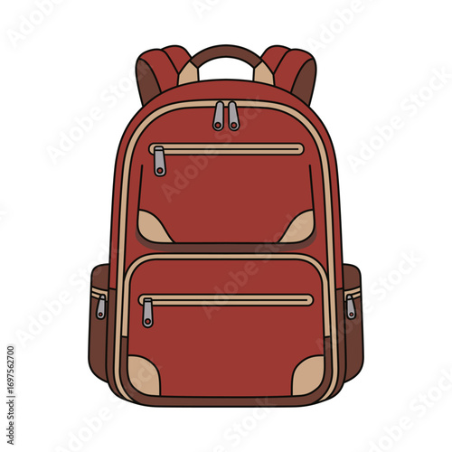 Stylish maroon backpack for students and travelers with pockets and zippers for secure storage cartoon drawing