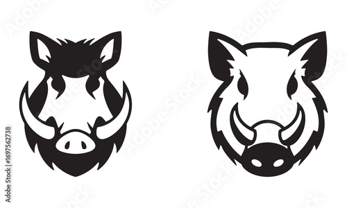 Vector illustration set of wild boar heads