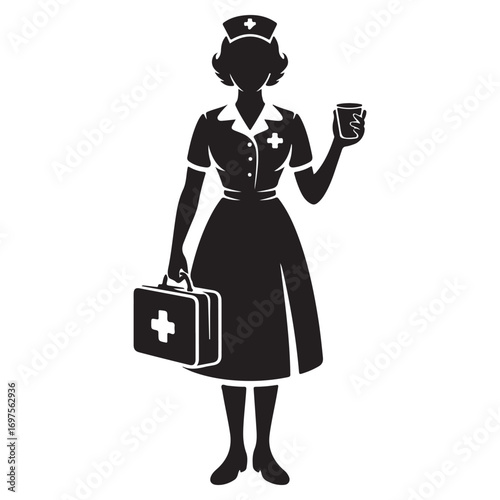 Silhouette of a Nurse with StethoscopeArt & Illustration