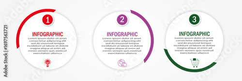 Business infographic with circular white diagram and 90-degree modern border | Marketing representation with 3 steps or option with timeline and icon web, presentation
