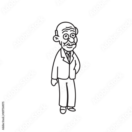 Old person in formal suit black and white vector illustration portrait elegant classic digital artwork