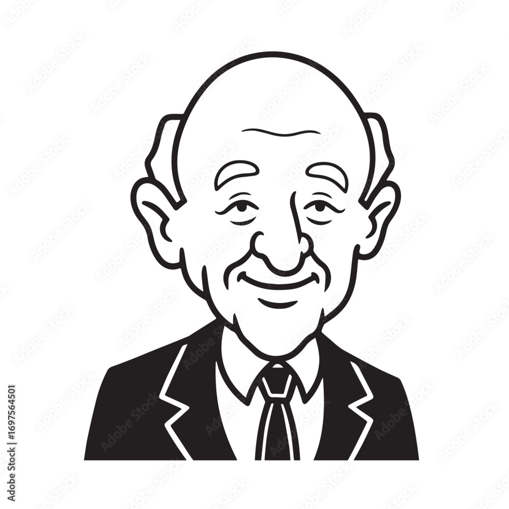 Old person in formal suit black and white vector illustration portrait elegant classic digital artwork