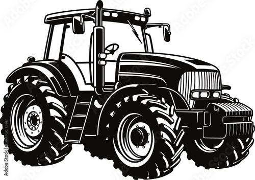 Powerful Farm Tractor Silhouette Vector with Rugged Tires


