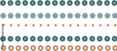 Delicate floral pattern with geometric shapes in earthy tones and cool blues