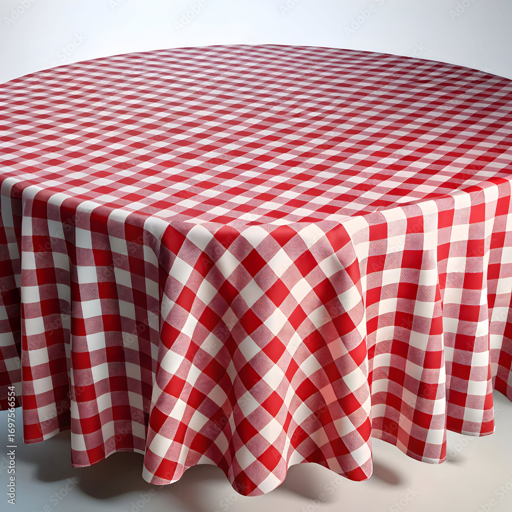 Fototapeta premium red and white checkered tablecloth on round table
