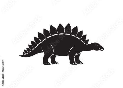 Armored dinosaur Ankylosaurus black silhouette, prehistoric creature vector isolated on white.