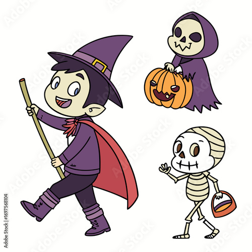 Halloween vector illustration with spooky characters