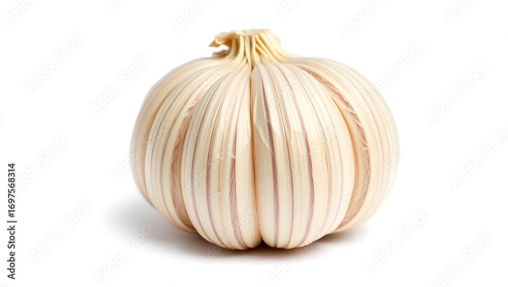 Obraz premium A single bulb of garlic on a white background shot