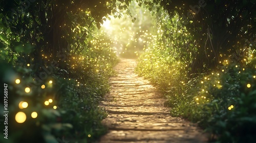 Dreamy enchanted forest with sparkling fireflies high resolution picture