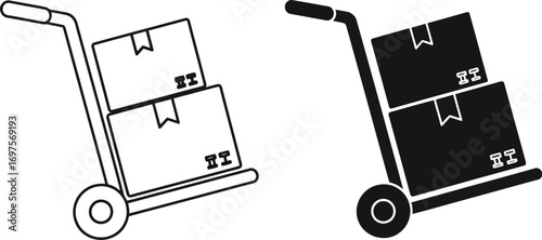 Two stack of boxes on a hand truck, representing logistics and delivery.