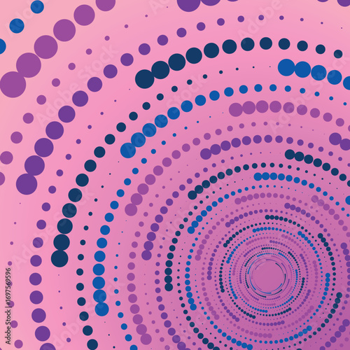 An abstract graphic of a spiral vortex made of blue and purple dots on a pink background.For dynamic backgrounds, event posters, social media graphics, or creative branding.