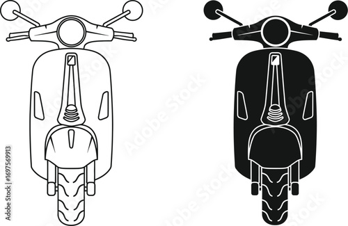 Classic scooter outlines in white and black, representing vintage transportation and modern design contrast.