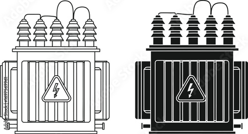 Electrical power transformer in outline and silhouette for industrial energy concepts