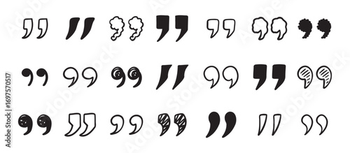 Quotation mark doodle hand drawn set. Quotation marks drawing for quotes template