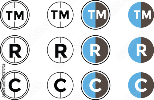  trademark, registered and Copyright symbol. Set of registered trademark icon. Copyright icon set collection. transparent png and vector illustration.
