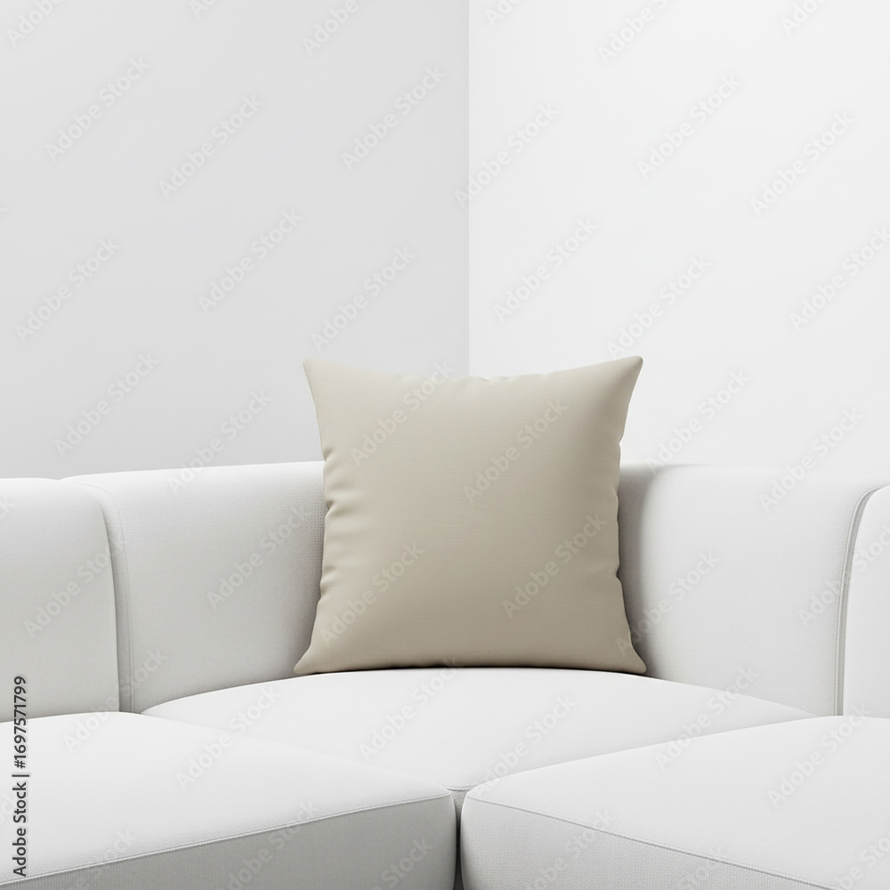 Naklejka premium white sofa with pillows. pillow isolated on white background. Plain beige pillow against white background.