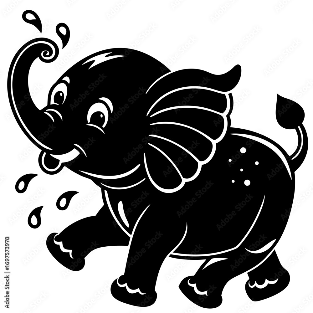 Fototapeta premium Vector Illustration of a Baby Elephant playing in water