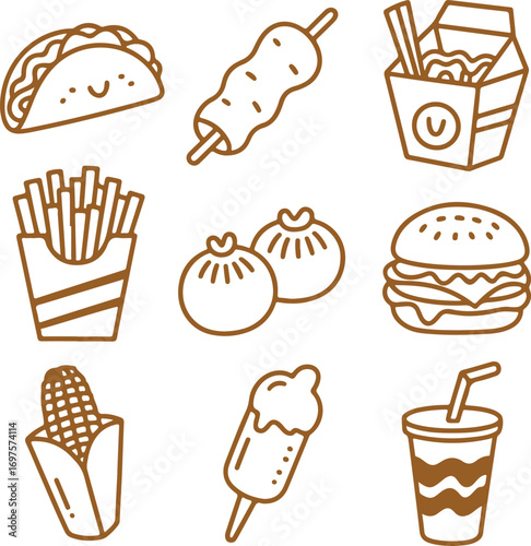 Delicious Hand-Drawn Food Collection A Variety of Tasty Dishes and Snacks for Culinary Delights