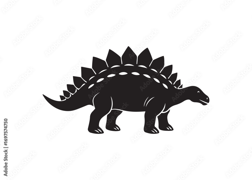 Fototapeta premium Armored dinosaur Ankylosaurus black silhouette, prehistoric creature vector isolated on white.
