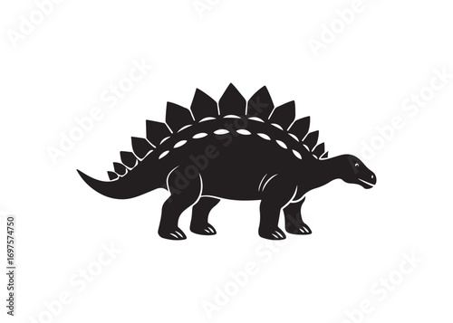 Armored dinosaur Ankylosaurus black silhouette, prehistoric creature vector isolated on white.