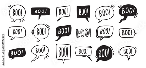 Speech bubbles with text Boo. Vector hand drawn doodle illustration 