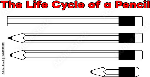 The Life Cycle of a Pencil Vector Set｜Monochrome Version - 鉛筆の一生 モノクロ版 -
Minimal black and white vector illustration showing the pencil life cycle in four stages. 