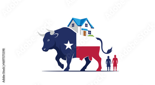 Powerful texas bull symbol carrying home, representing strength, prosperity, and community growth