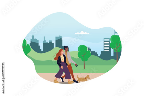 Illustration Young people doing physical activity outdoors at the park, they are running, cycling and bring the dog, healthy lifestyle  Suitable for Diagrams, Infographics, And Other Graphic Asset
