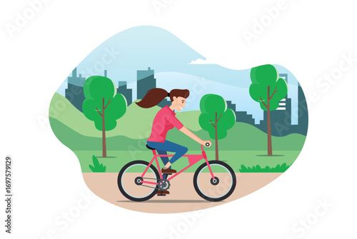 Illustration Young people doing physical activity outdoors at the park, they are running, cycling and bring the dog, healthy lifestyle  Suitable for Diagrams, Infographics, And Other Graphic Asset