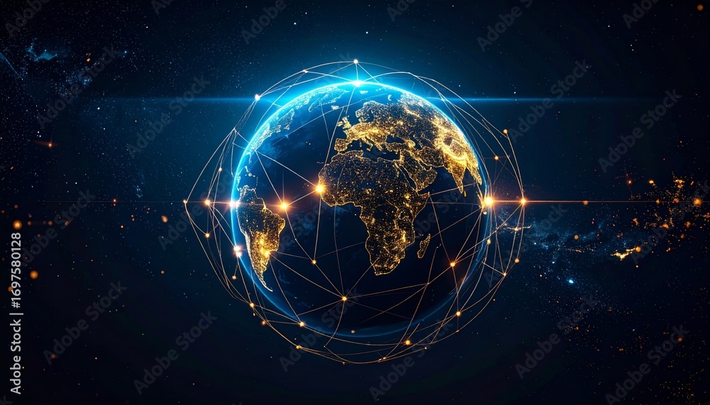 Obraz premium Global connectivity illustration, depicting a network encircling the Earth concept