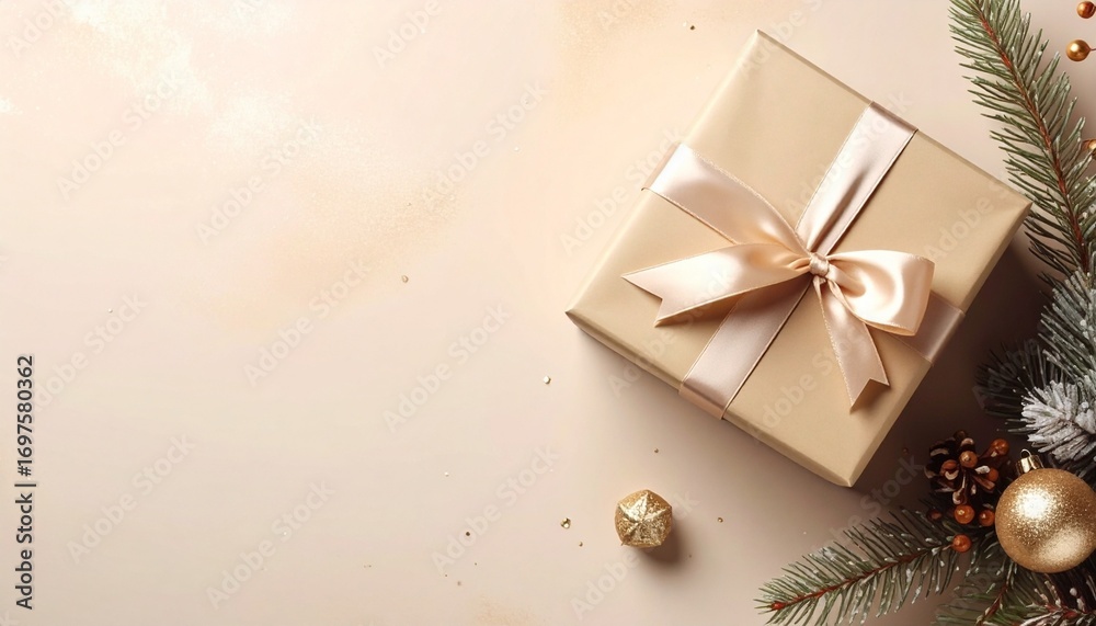 Fototapeta premium ベージュのプレゼントボックス、クリスマスプレゼント
