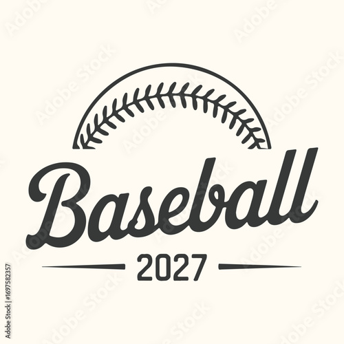 Vector art of vintage baseball logo with the word baseball and the year 2027, isolated on a light cream background