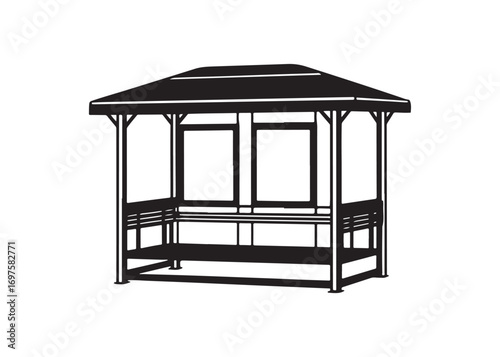 Public bus stop shelter silhouette, urban transport vector illustration design isolated on white.