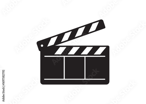 Cinema clapperboard open silhouette graphic illustration in black and white.