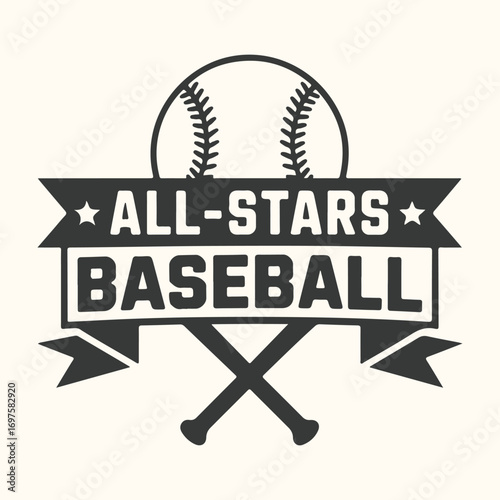 Vector art of allstars baseball logo with crossed bats and baseball