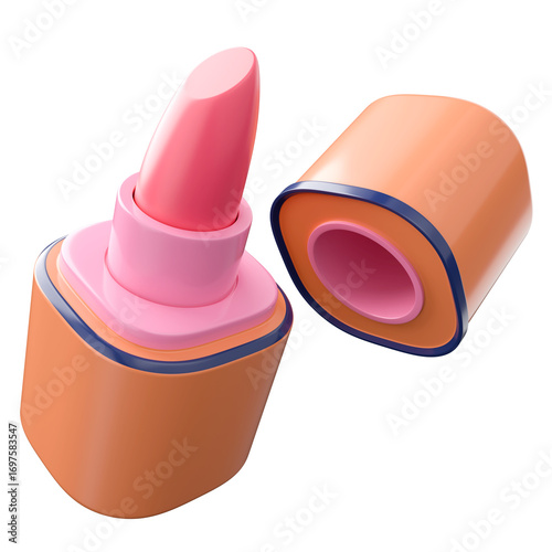 Stylish and cute pink lipstick 3d illustration icon.