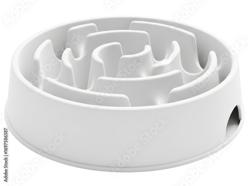 White slow feeder bowl for dogs to prevent fast eating on a transparent background