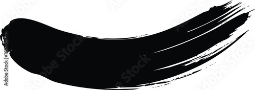 Bold black brush stroke with white highlights and splatters abstract calligraphic
