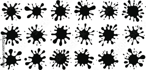 Black ink splashes splatters droplets abstract shapes vector