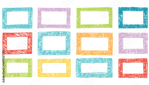 Hand drawn colorful rectangular frames with scribbled borders rectangles