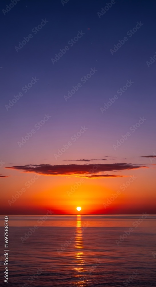 Fototapeta premium Spectacular sunrise over a calm sea with vibrant hues and clouds