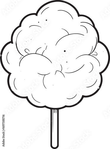 Cotton candy outline vector illustration, minimal black line drawing of carnival sugar dessert icon design