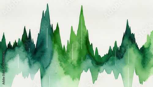 Abstract green sound wave visualization with peaks and valleys representing o frequency spectrum and digital data in a modern artistic style