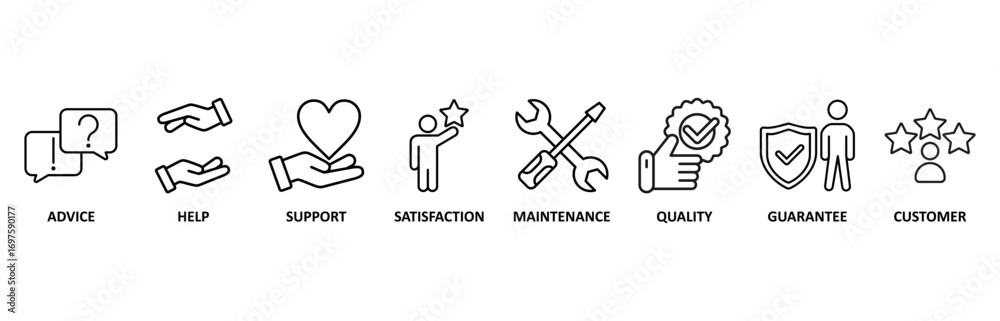 After-sales service icon set vector illustration for advice, help, support, satisfaction, maintenance, quality, guarantee, customer� After-sales service icon set vector illustration for advice, help, support, satisfaction, maintenance, quality, guarantee, customer�