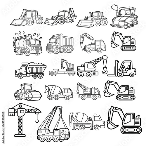 Collection of Various Construction Vehicles and Machinery for Children's Education