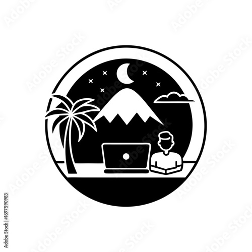 digital nomad lifestyle vector monotone icon 