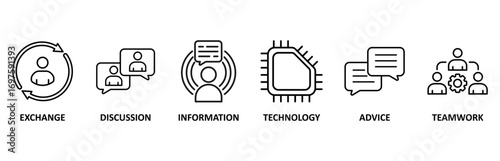 Communication icon set vector illustration for exchange, discussion, information, technology, advice, and teamwork