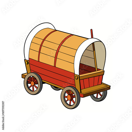 Flat vector illustration of a wooden wagon